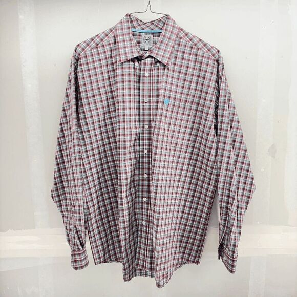 Cinch Performance Shirt Men's Large Red Green Plaid Western Monogram - Picture 1 of 6